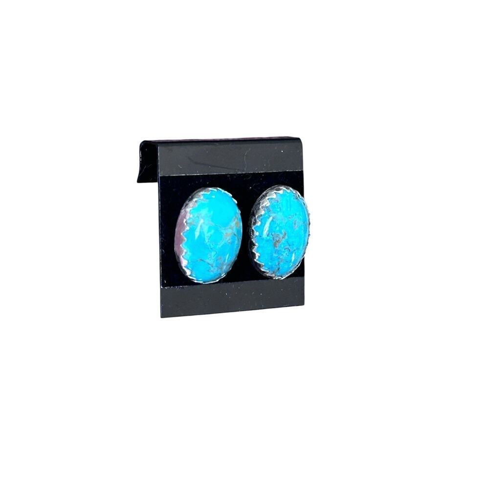 Artisan Made Kingman Turquoise & Sterling Silver Stud Earrings Montana Made New